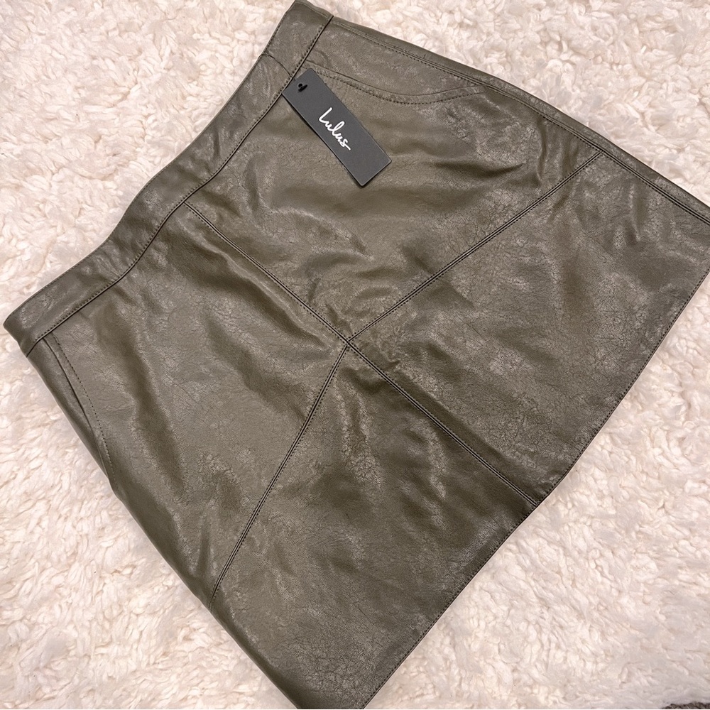 Lulus Olive Green Leather Mini Skirt 💚